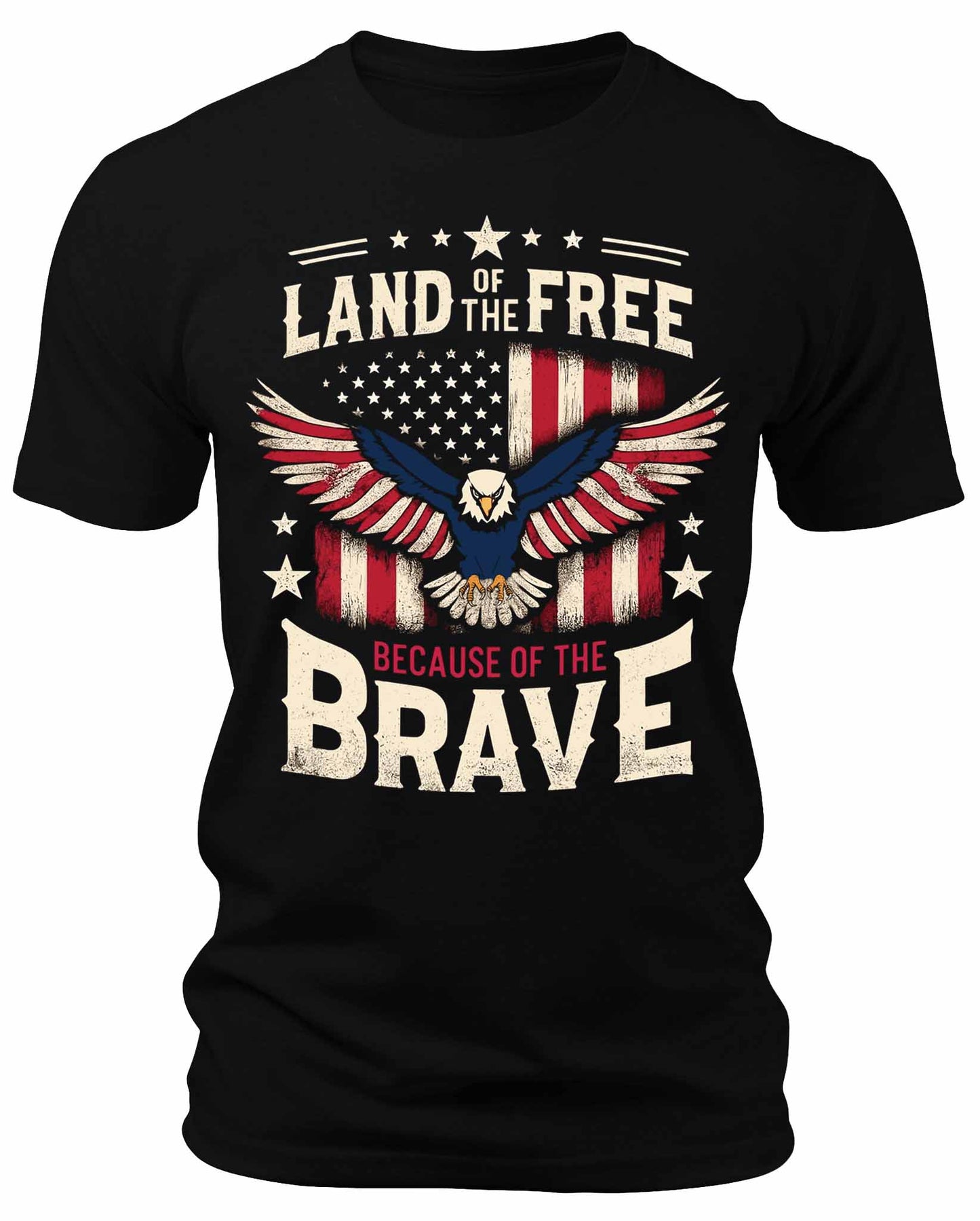 Men's Land Of The Free Because Of The Brave Eagle USA Flag T-Shirts Patriotic Short Sleeve Crewneck Graphic Tees