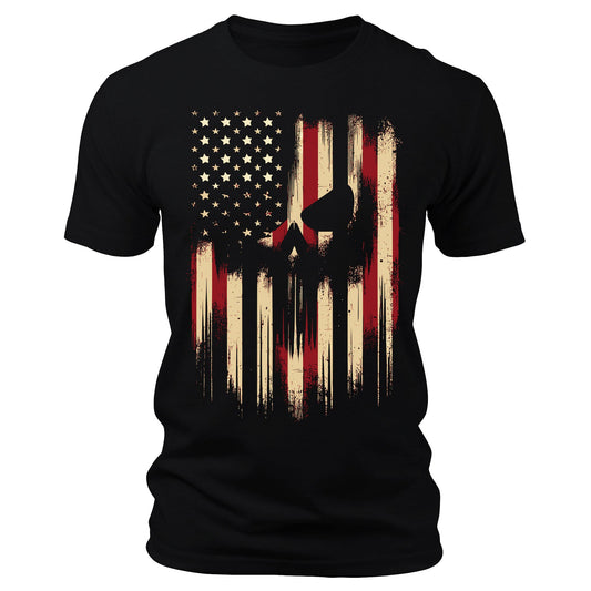 Men's American Flag Skull T-Shirts Patriotic Short Sleeve Crewneck Graphic Tees