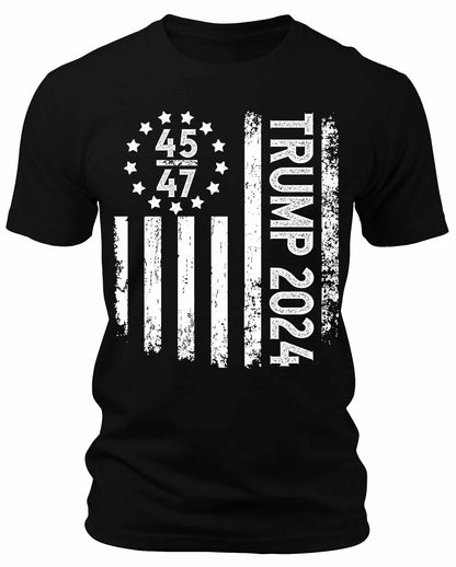 Men's Trump 2024 45 / 47 American Flag T-Shirts Patriotic Short Sleeve Crewneck Graphic Tees