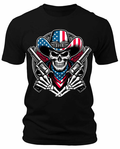 Men's Patriotic Skeleton Cowboy T-Shirts Short Sleeve Crewneck Graphic Tees