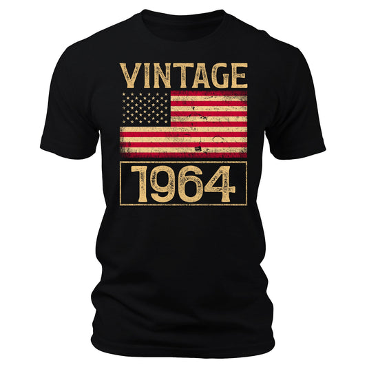 Men's Vintage 1964 60th Birthday Gifts 60 Years Old American Flag T-Shirts Patriotic Crewneck Graphic Tees