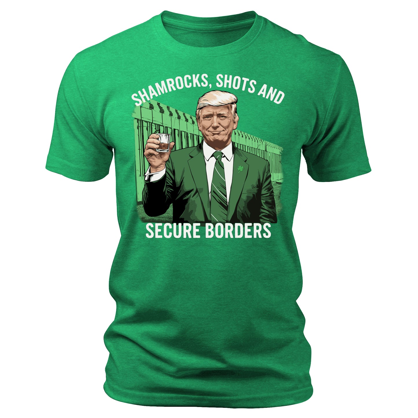 Funny Trump Shots, Shamrocks And Secure Borders Irish St Patricks Day Shirt