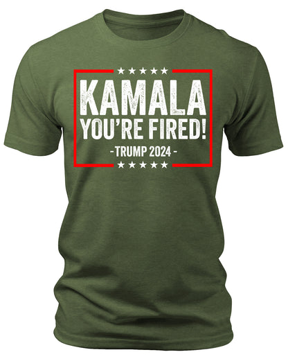 Men's Kamala You're Fired T-Shirts Patriotic Short Sleeve Crewneck Graphic Tees