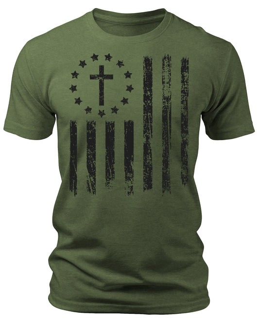 Men's Cross Flag T-Shirts Patriotic Short Sleeve Crewneck Graphic Tees