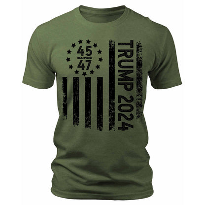 Men's Trump 2024 45 47 American Flag T-Shirts Patriotic Short Sleeve Crewneck Graphic Tees