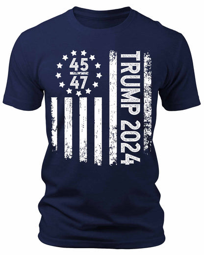 Men's Trump 2024 45 / 47 American Flag T-Shirts Patriotic Short Sleeve Crewneck Graphic Tees