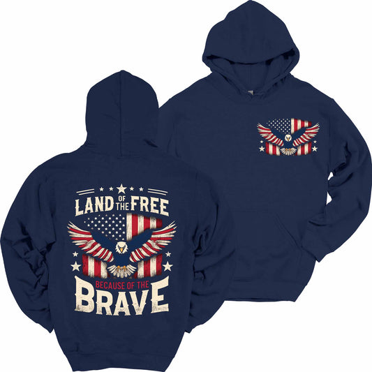 Land Of The Free Because Of The Brave American Eagle Flag Hoodie Patriotic Heavy Blend Hooded Sweatshirt