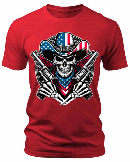 Men's Patriotic Skeleton Cowboy T-Shirts Short Sleeve Crewneck Graphic Tees