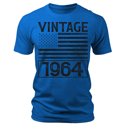 Men's Vintage 1964 60th Birthday Gifts 60 Years Old American Flag T-Shirts Patriotic Graphic Tees