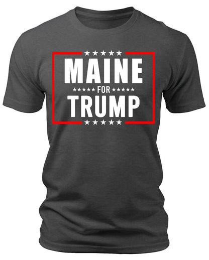 Men's Maine for Trump 2024 T-Shirts Short Patriotic Sleeve Crewneck Graphic Tees