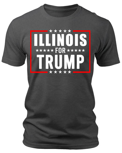 Men's Illinois for Trump 2024 T-Shirts Short Patriotic Sleeve Crewneck Graphic Tees