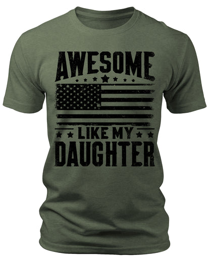 Men's Awesome Like My Daughter Flag T-Shirts Patriotic Short Sleeve Crewneck Graphic Tees