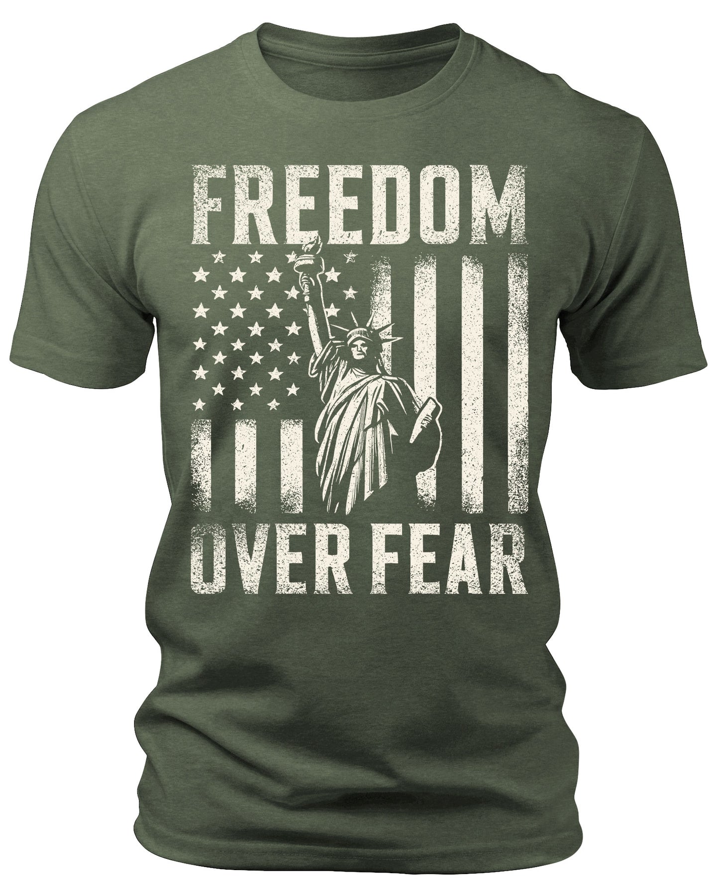 Men's Freedom Over Fear Lady Liberty T-Shirts Patriotic Short Sleeve Crewneck Graphic Tees