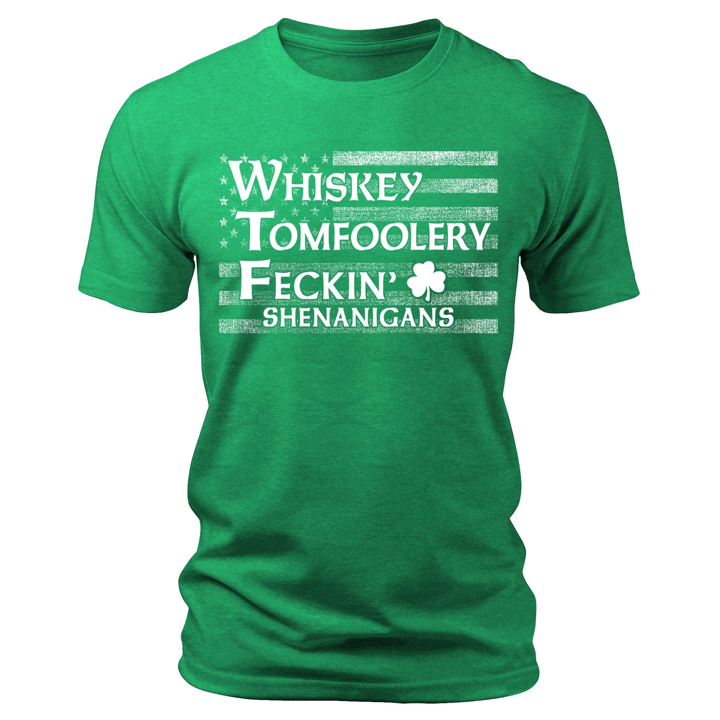 WTF Whiskey Tomfoolery Feckin' Shenanigans St Patricks Day Shirt American Flag Patriotic Graphic Tee