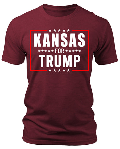 Men's Kansas for Trump 2024 T-Shirts Short Patriotic Sleeve Crewneck Graphic Tees