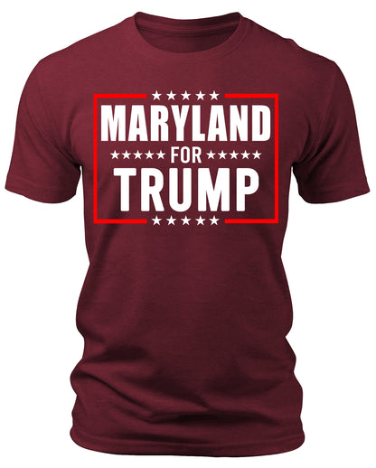 Men's Maryland for Trump 2024 T-Shirts Short Patriotic Sleeve Crewneck Graphic Tees