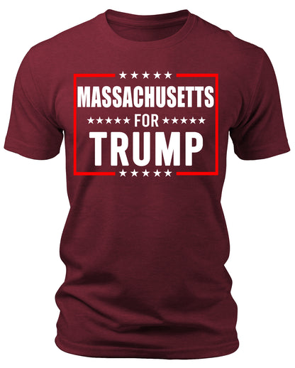 Men's Massachusetts for Trump 2024 T-Shirts Short Patriotic Sleeve Crewneck Graphic Tees