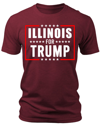 Men's Illinois for Trump 2024 T-Shirts Short Patriotic Sleeve Crewneck Graphic Tees