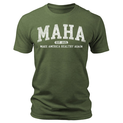 MAHA Shirt Make America Healthy Again T-Shirt Est 2025 College Letter Print Patriotic Graphic Tee