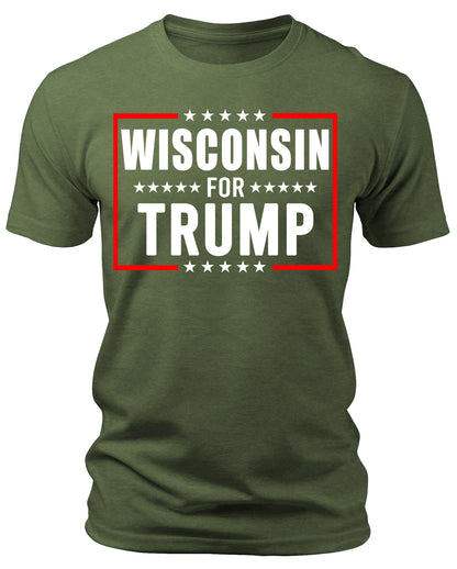 Men's Wisconsin for Trump 2024 T-Shirts Short Patriotic Sleeve Crewneck Graphic Tees