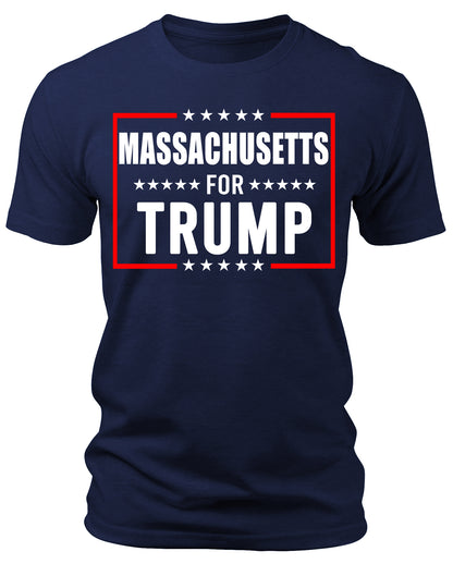 Men's Massachusetts for Trump 2024 T-Shirts Short Patriotic Sleeve Crewneck Graphic Tees