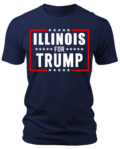 Men's Illinois for Trump 2024 T-Shirts Short Patriotic Sleeve Crewneck Graphic Tees