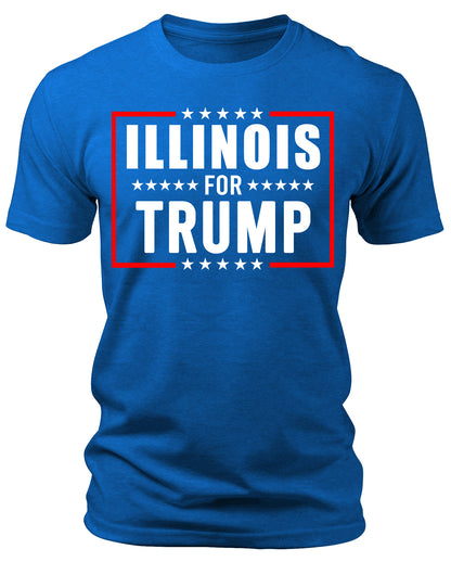 Men's Illinois for Trump 2024 T-Shirts Short Patriotic Sleeve Crewneck Graphic Tees