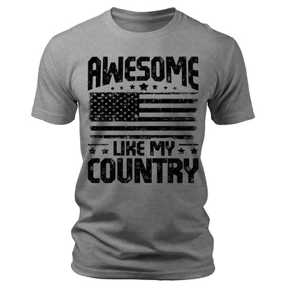 Men's Awesome Like My Country T-Shirts Patriotic Short Sleeve Crewneck Graphic Tees