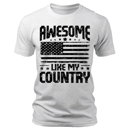 Men's Awesome Like My Country T-Shirts Patriotic Short Sleeve Crewneck Graphic Tees